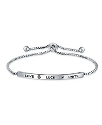 Bling Jewelry Heart Infinity Clover Love, Luck & Unity Bolo Bracelet & Stud Earrings Jewelry Set Sterling Silver Adjustable