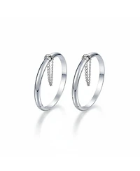 Bling Jewelry Set of 2 Small Simple Stackable Dome Cuff Bangle Bracelet with Safety Chain Sterling Silver 5 Inch