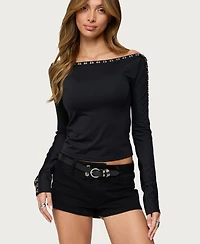 Edikted Women's Zaina Hook & Eye Boat Neck Top