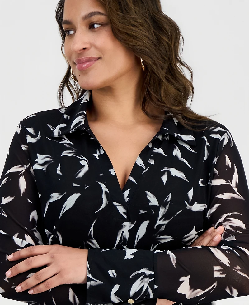 I.n.c. International Concepts Plus Printed Johnny-Collar Top, Macy's Exclusive