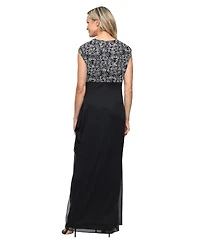 Alex Evenings Women's Lace-Bodice Cap-Sleeve Gown
