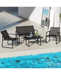 Slickblue 4 Pieces Patio Conversation Set with Breathable Fabric Seat