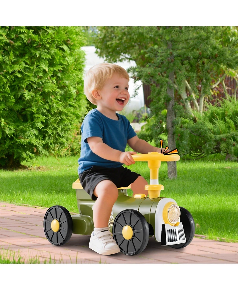 Hongge Ride-On Train Toy for Toddlers with Steering Wheel and Whistle Sound - Green