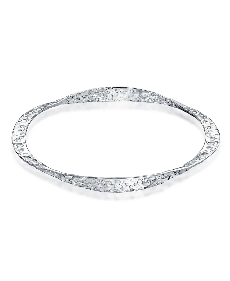 Bling Jewelry Set of 2 Modern Geometric Stackable Textured Hammered Bangle Bracelet Matte Finish Sterling Silver