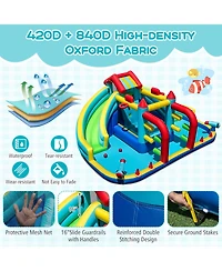 Hongge Inflatable Double Water Slide Park with Obstacle Course and 680W Air Blower