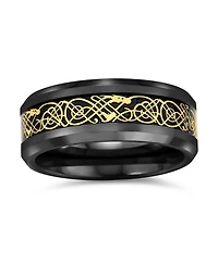 Bling Jewelry Two-Tone Celtic Dragon Knot Carbon Fiber Inlay Band Ring 8MM Titanium
