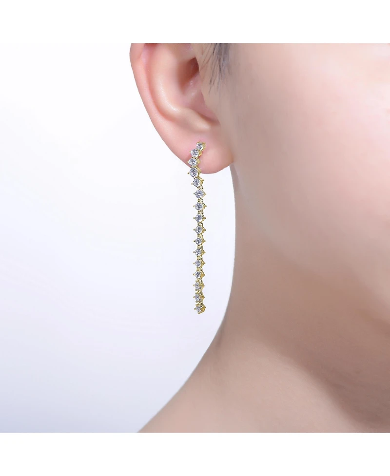 Sterling Silver Cubic Zirconia Waterfall Linear Dangle Earrings