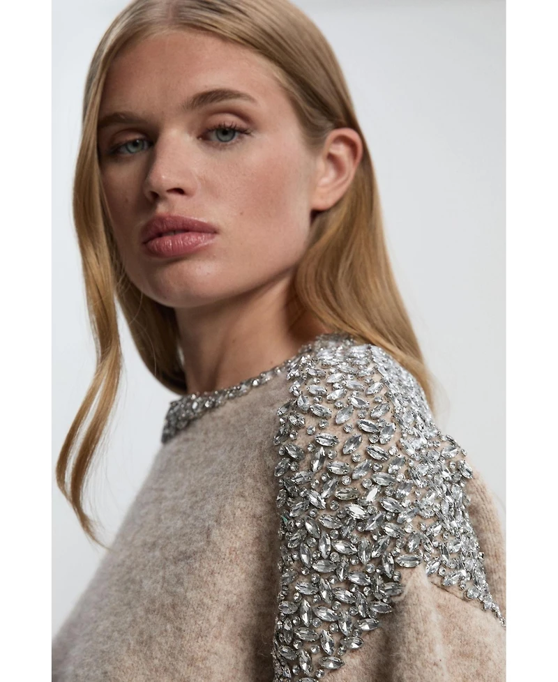 Karen Millen Women's Embellished Trim Cosy Knit Jumper