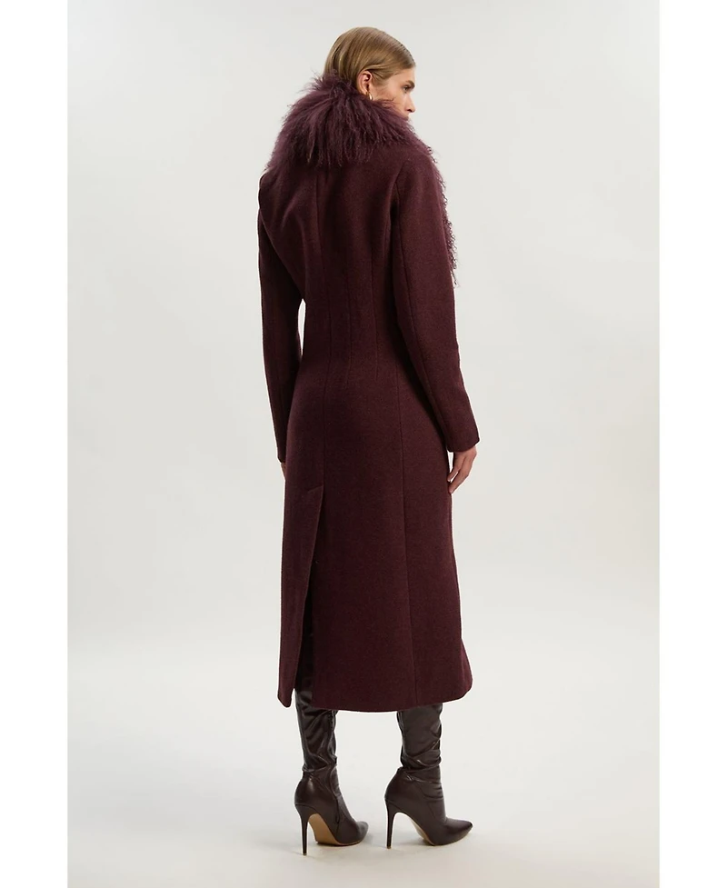 Karen Millen Women's Wool Detachable Collar Midi Coat