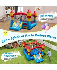 Hongge 3-in-1 Kids Bounce House with Slide, Basketball Hoop, and Large Jump Area (No Blower)