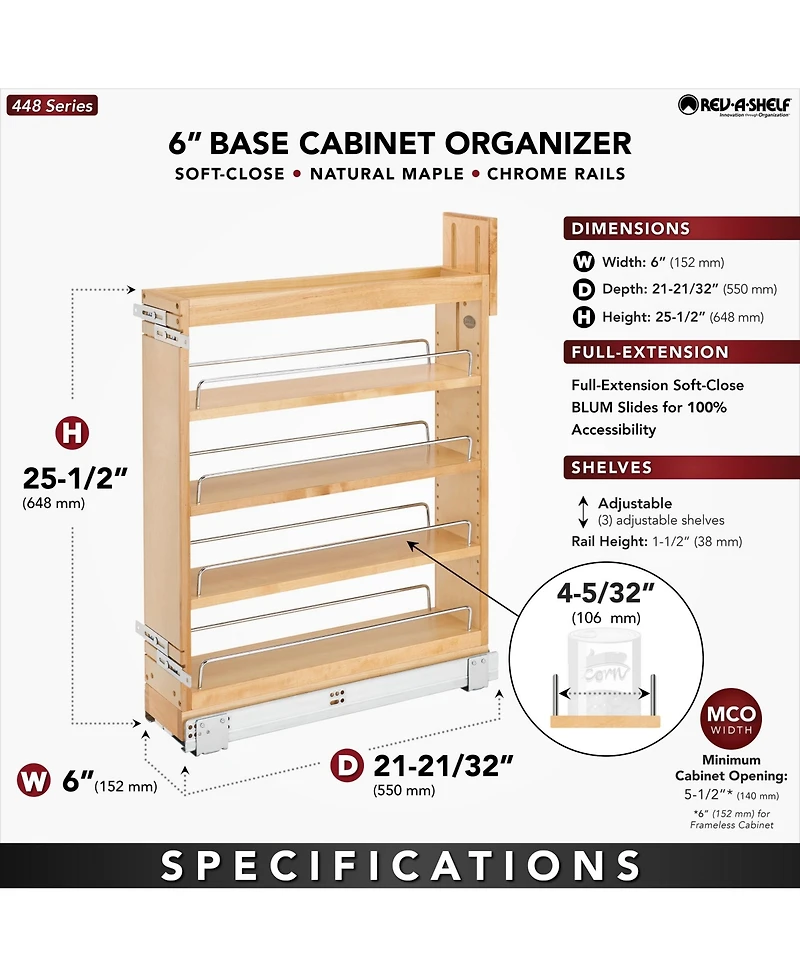 Rev-a-Shelf 6'' Pullout Kitchen Cabinet Organizer Soft-close, 448-bcsc-5C