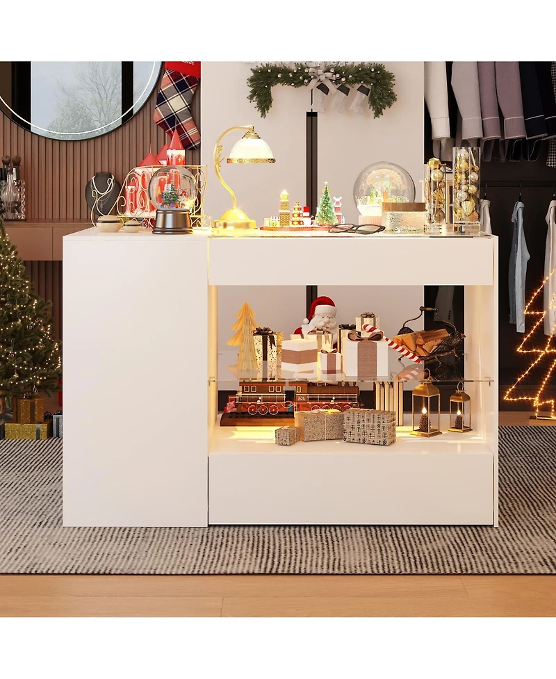 Homsee Glass Top 8-Drawers Dresser ,Display Cabinet,Manicure Nail Table,Bedroom/Kitchen Island,Makeup Table