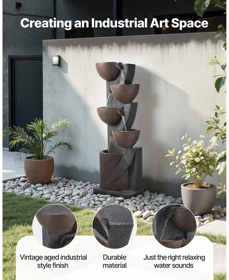 Slickblue Outdoor 5-Tier Jar-Shaped Water Fountain for Garden or Patio