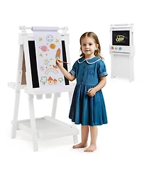 Hongge 3-in-1 Kids Art Easel with Chalkboard, Magnetic Whiteboard, and Paper Roll