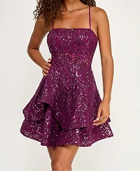 Emerald Sundae Juniors' Sequined Square-Neck Dress