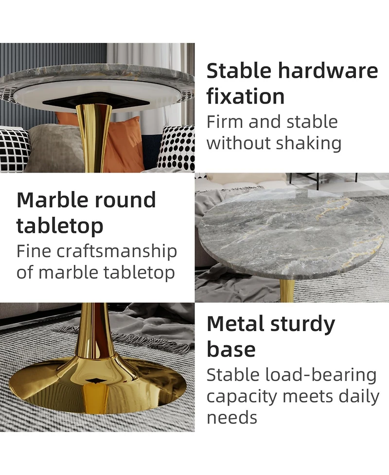 Streamdale Gold 27.6" Mid-Century Modern Dining Table with Round Marble Top