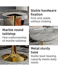 Streamdale Gold 27.6" Mid-Century Modern Dining Table with Round Marble Top