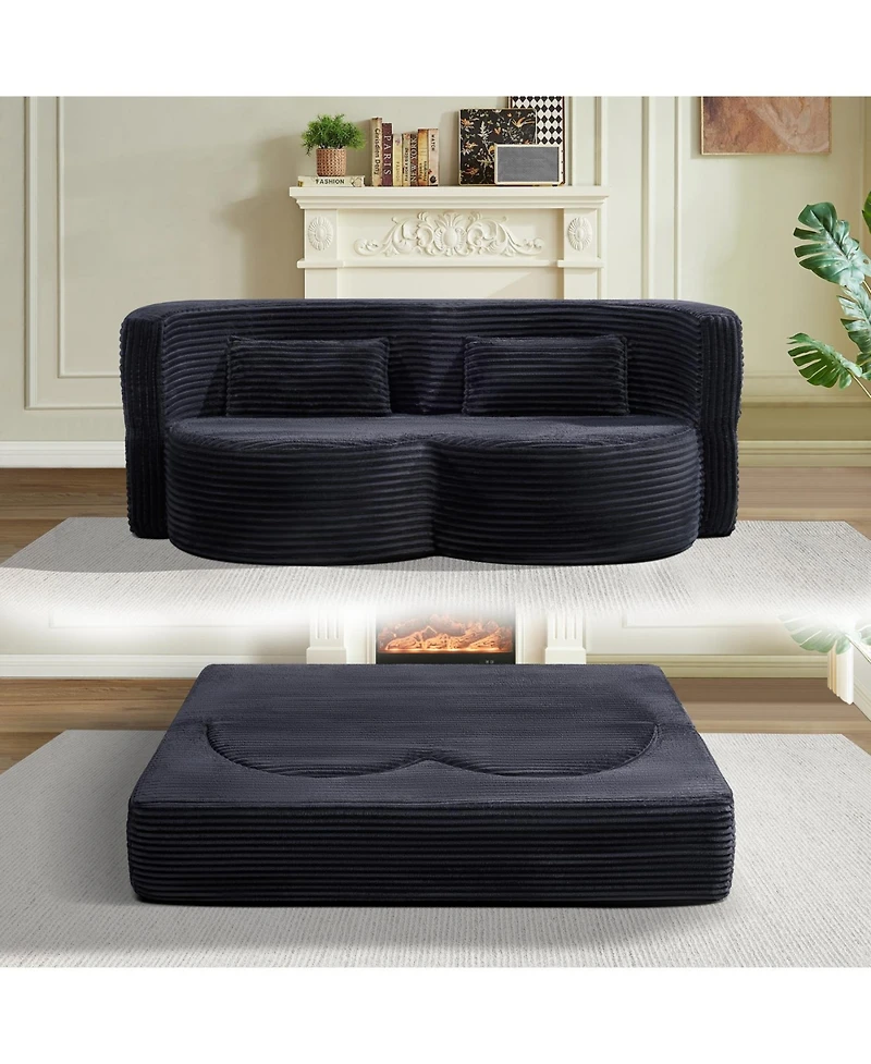 Streamdale Folding corduroy sofa bed, double sofa for living rooms, offices (dark gray)
