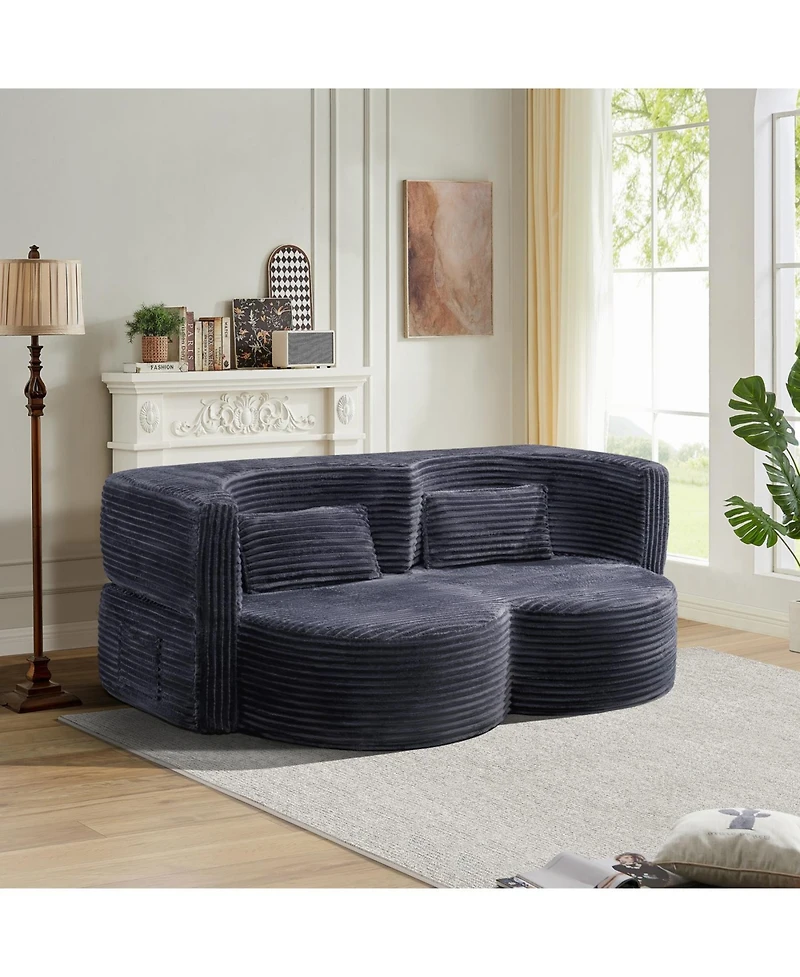 Streamdale Folding corduroy sofa bed, double sofa for living rooms, offices (dark gray)