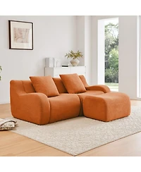 Streamdale L-Shaped Teddy Fabric 2-Seat Boneless Sofa, Curved Armrest, 32D Sponge, Orange