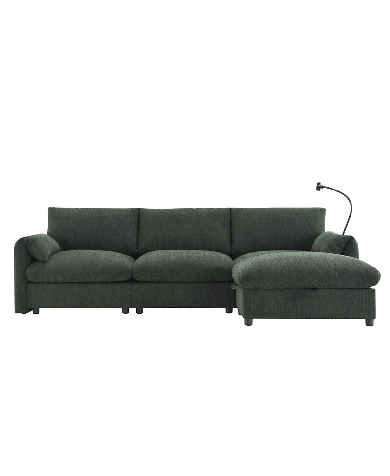 Streamdale Furniture Streamdale 96.5" L-Shaped Chenille Sectional Sofa w/ Storage Ottoman & Usb Charger