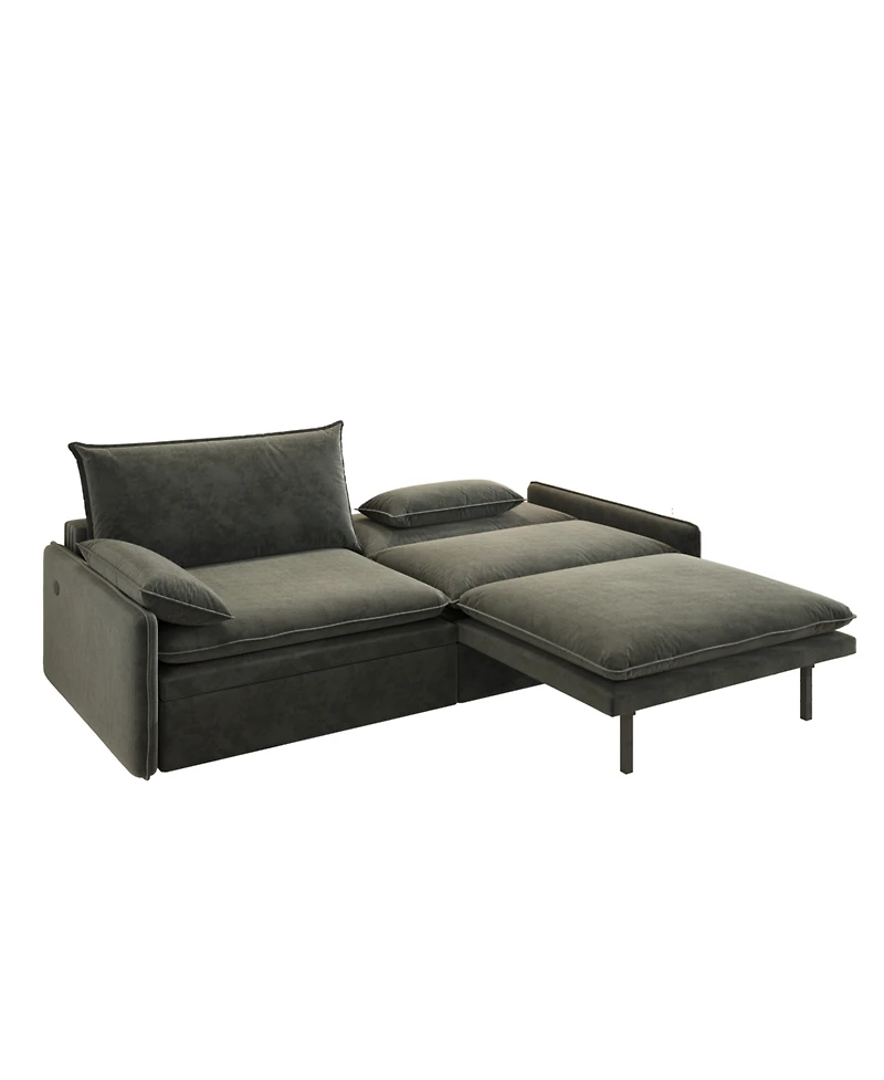 Streamdale 4-Seat Chenille Convertible Sleeper Sofa with Storage & Usb, Dark Grey