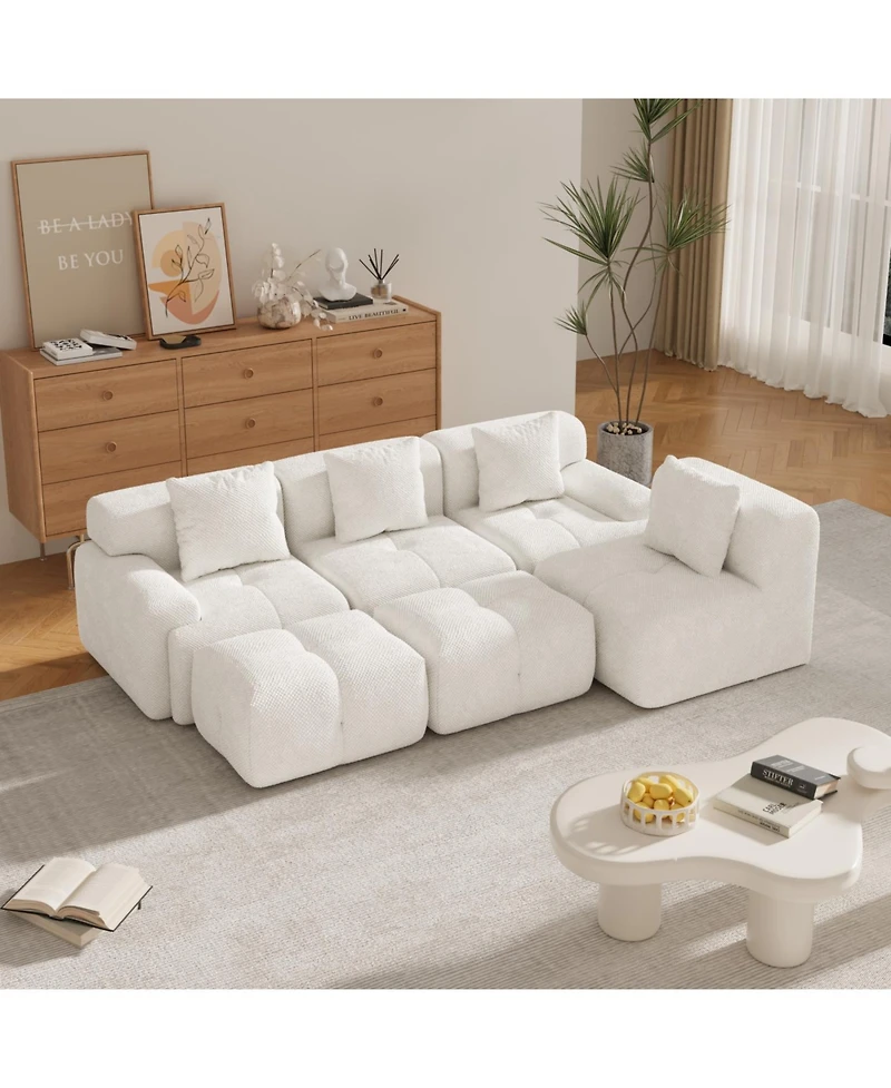 Streamdale Furniture 135.4" 6-Piece U-Shaped Sleeper Modular Sectional Sofa Bed Chaise, Ivory