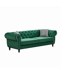 Streamdale Furniture Chesterfield Velvet Sofa with Roll Armrest & Nailhead, Green