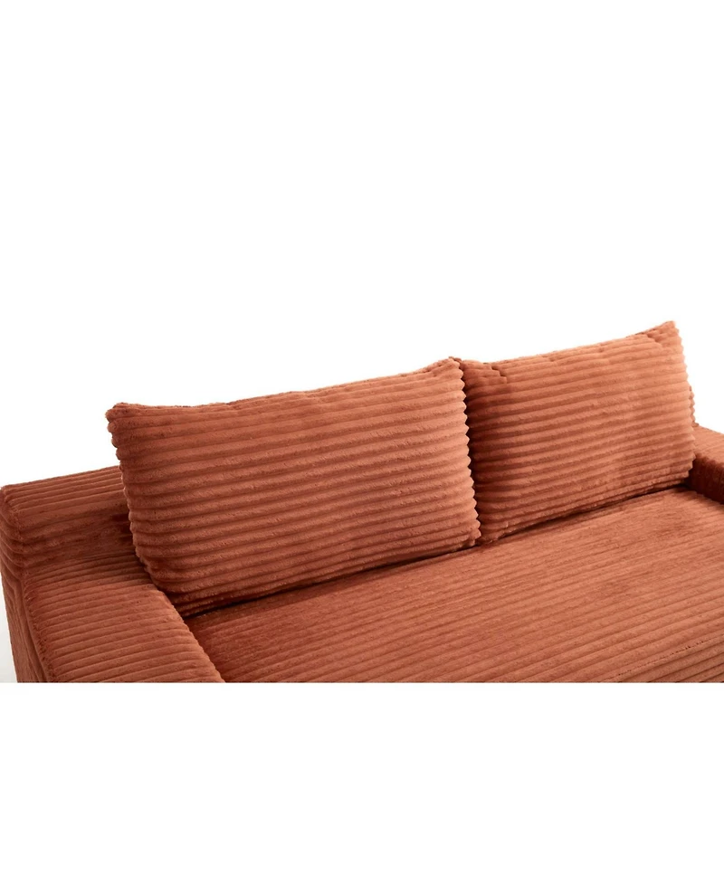 Streamdale Furniture Streamdale Orange Corduroy Loveseat Sofa with Memory Foam & Steel Frame - Convertible 2-in-1 Design