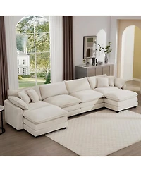 Streamdale Furniture Streamdale Cloud Comfy Soft Upholstered 4 Seater Modular Sofas with 2 Ottomans, Light Beige