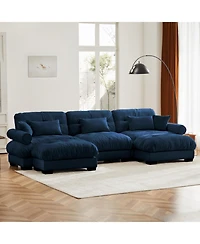 Streamdale U Shape Modular Sectional Sofa Couch with Two Ottomans, Blue