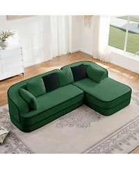 Streamdale Green Teddy Fabric L-Shaped Chaise Sofa - No Assembly, Fluffy Comfy Couch