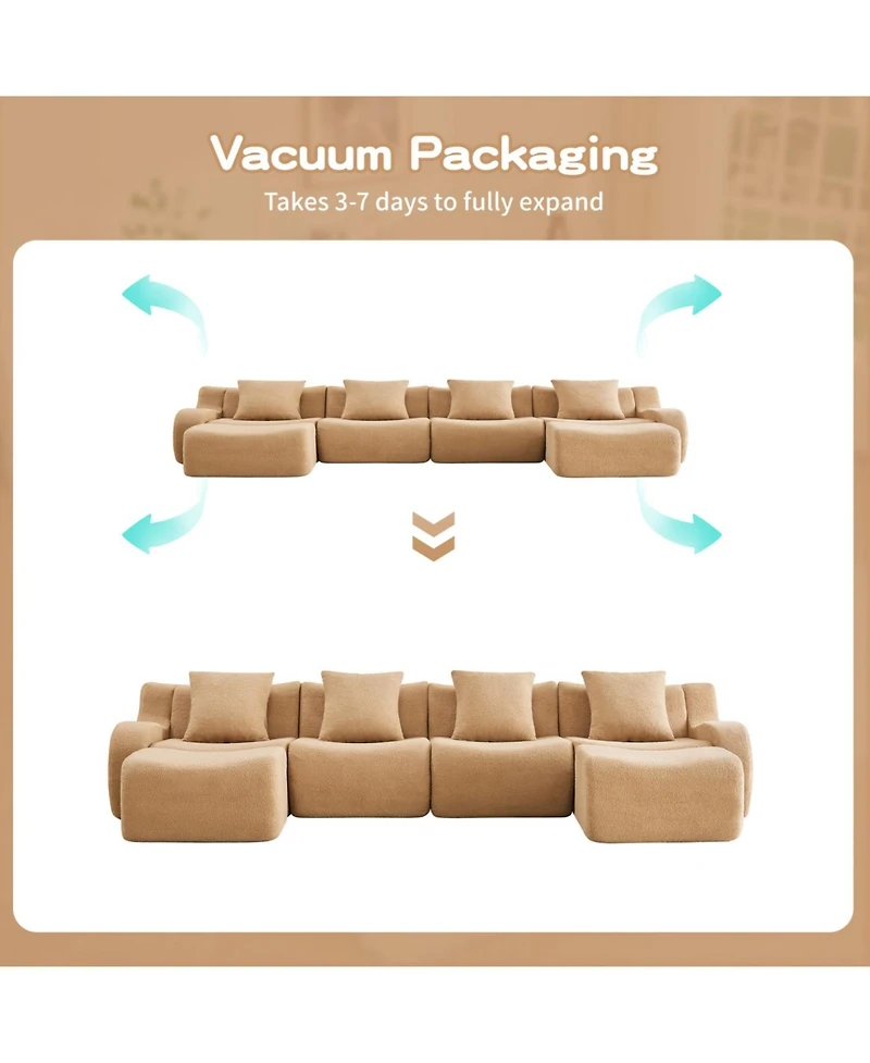 Streamdale Furniture U-Shaped Boneless Sofa, Teddy Fabric, Camel