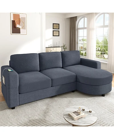 Streamdale Furniture Modern L-shaped Sofa Couch with Curved Chaise, Usb & Storage, Blue