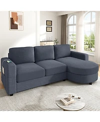 Streamdale Furniture Modern L-shaped Sofa Couch with Curved Chaise, Usb & Storage, Blue