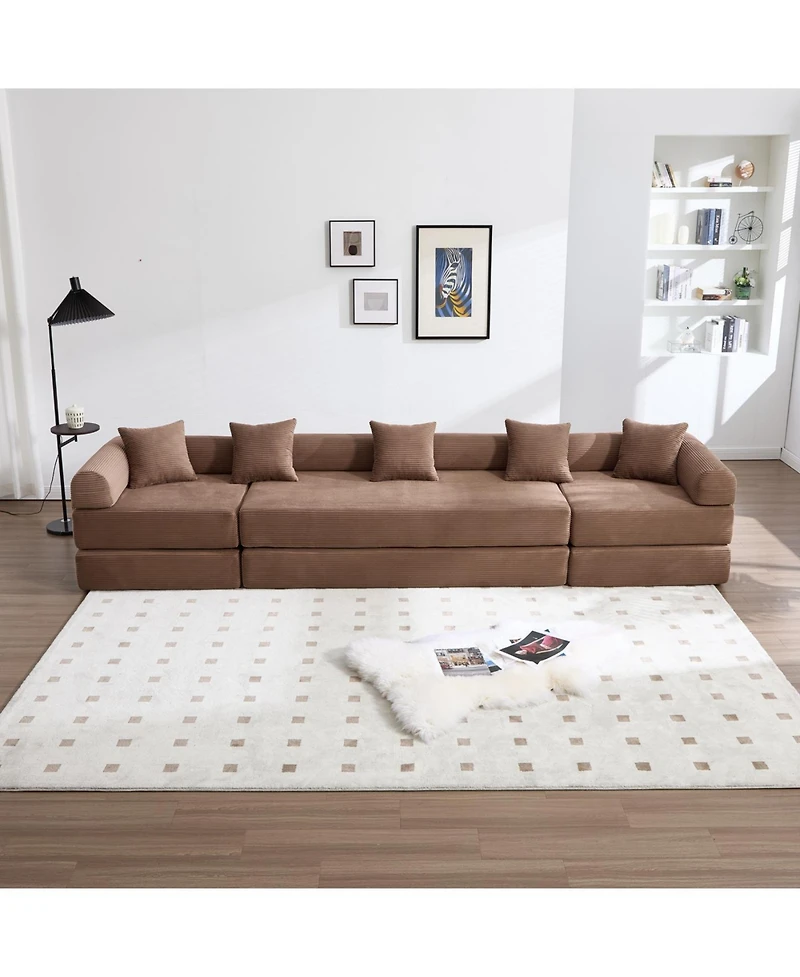 Streamdale Furniture Streamdale Convertible Folding Sofa Bed with Pillow Back Handrail, Cloud Corduroy Mattress Sofa