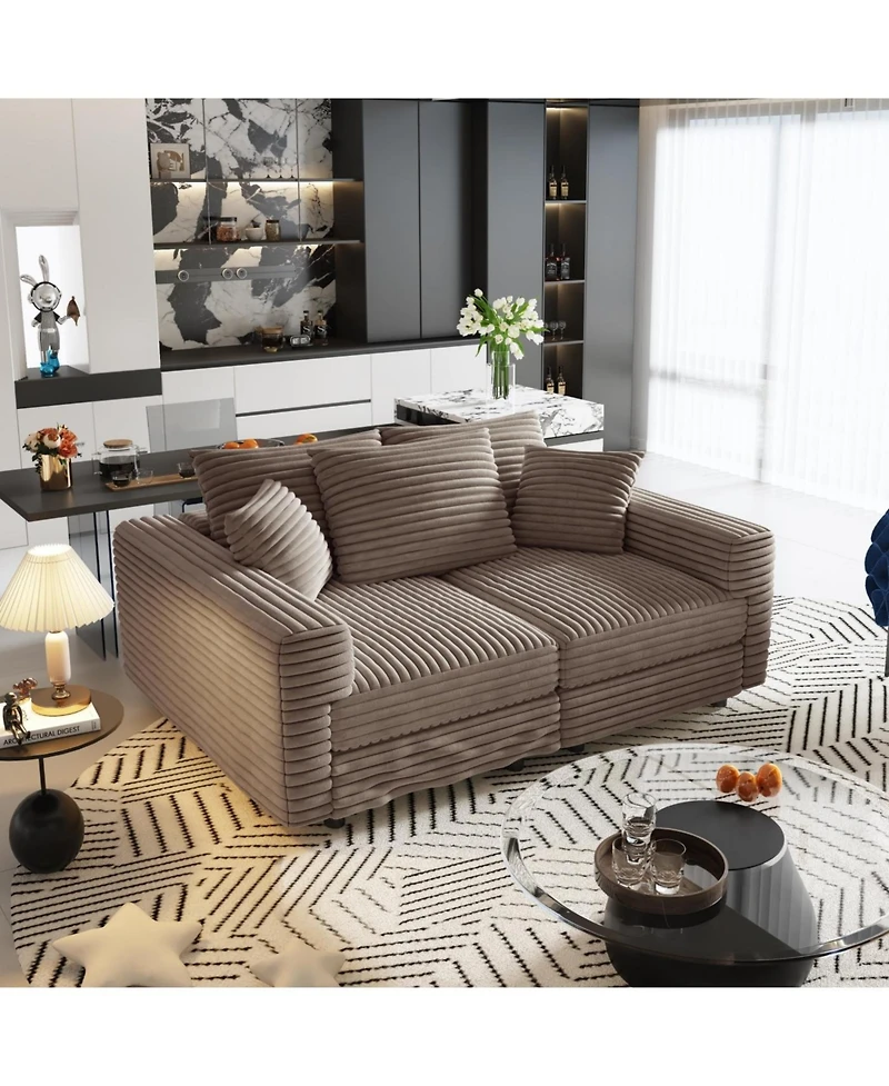 Streamdale Camel 82.7" Corduroy 3-Seat Sofa, Modern Comfy Cloud Couch with Soft Pillows