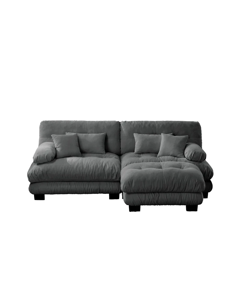 Streamdale Cloud Couch Chenille 2 Seater Sofa with Pillows and Ottoman, Gray