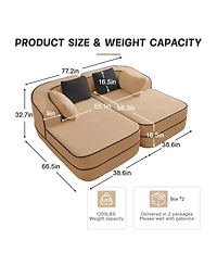 Streamdale Furniture Camel Teddy Fabric Boneless Sofa with Double Chaises