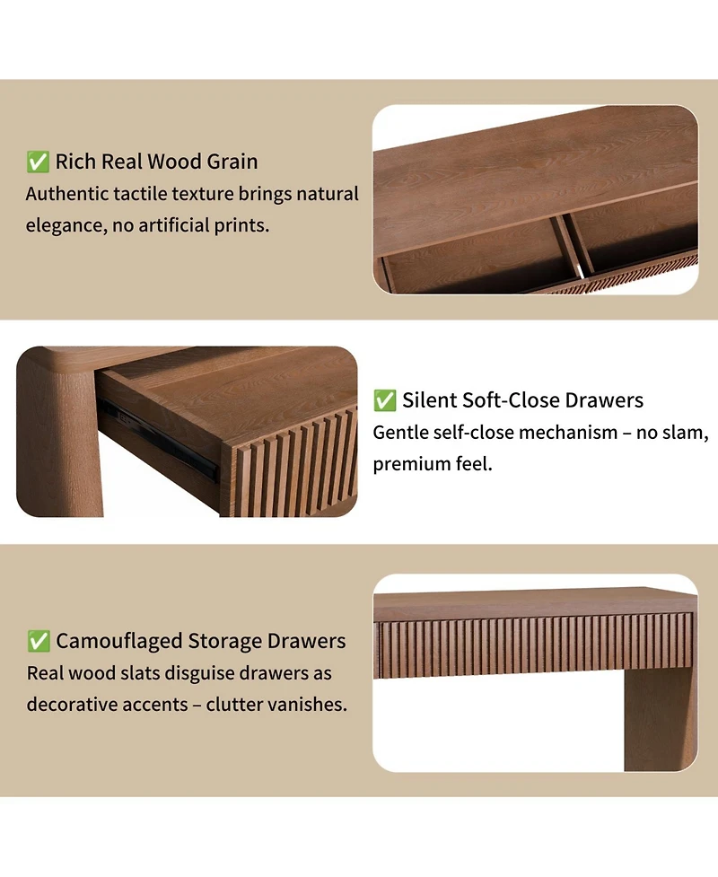 Streamdale Furniture Streamdale 60" Modern 2-Drawer Fluted Console Table - Walnut