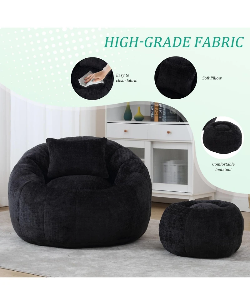 Streamdale Furniture Modern Bean Bag Chair with Ottoman for Adults