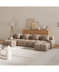 Streamdale Furniture U-Shaped Sleeper Sectional Sofa, 6-Piece Modular Couch with Ottomans & Pillows, Taupe