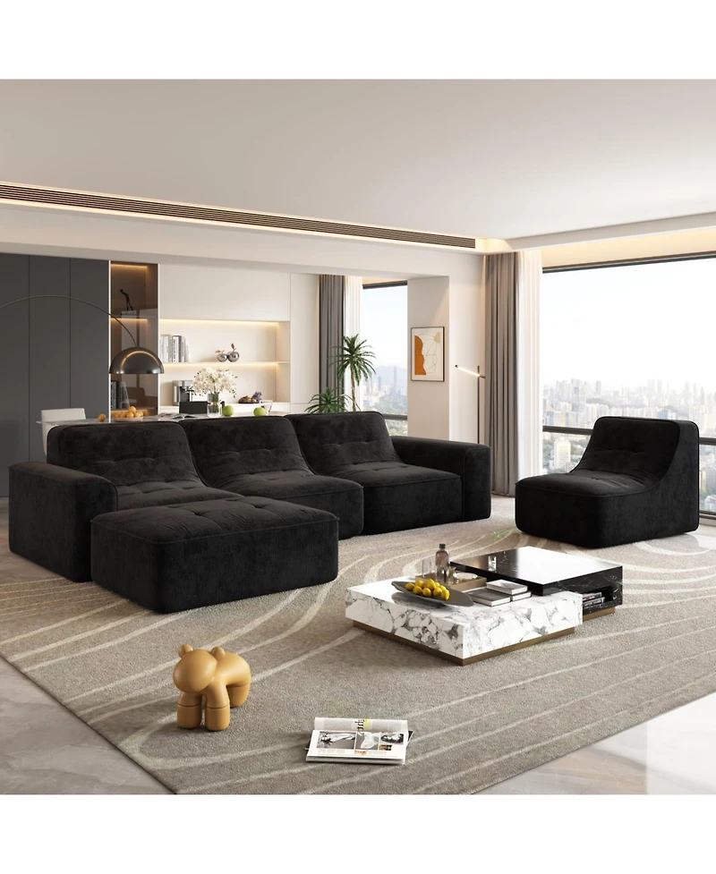 Streamdale Furniture 143.7" Modular Sectional Sofa Set with Removable Ottoman & Chair