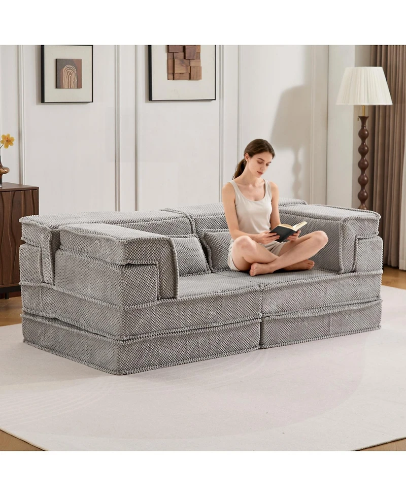 Streamdale Furniture Streamdale Compression Sofa, Convertible Floor Sofa Bed, Modular Sectional Sofa, Light Grey