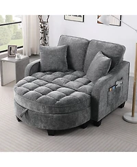 Streamdale Furniture Grey two-seater sofa with chaise, storage footrest, and two pillows
