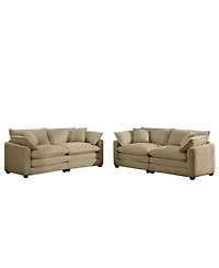 Streamdale Modern Fabric Living Room Sofa Two Piece Set, Two 2-Seater Sofas with 8 Cushion Upholstery Large Deep Seat Recliner, Tan Corduroy Fabric