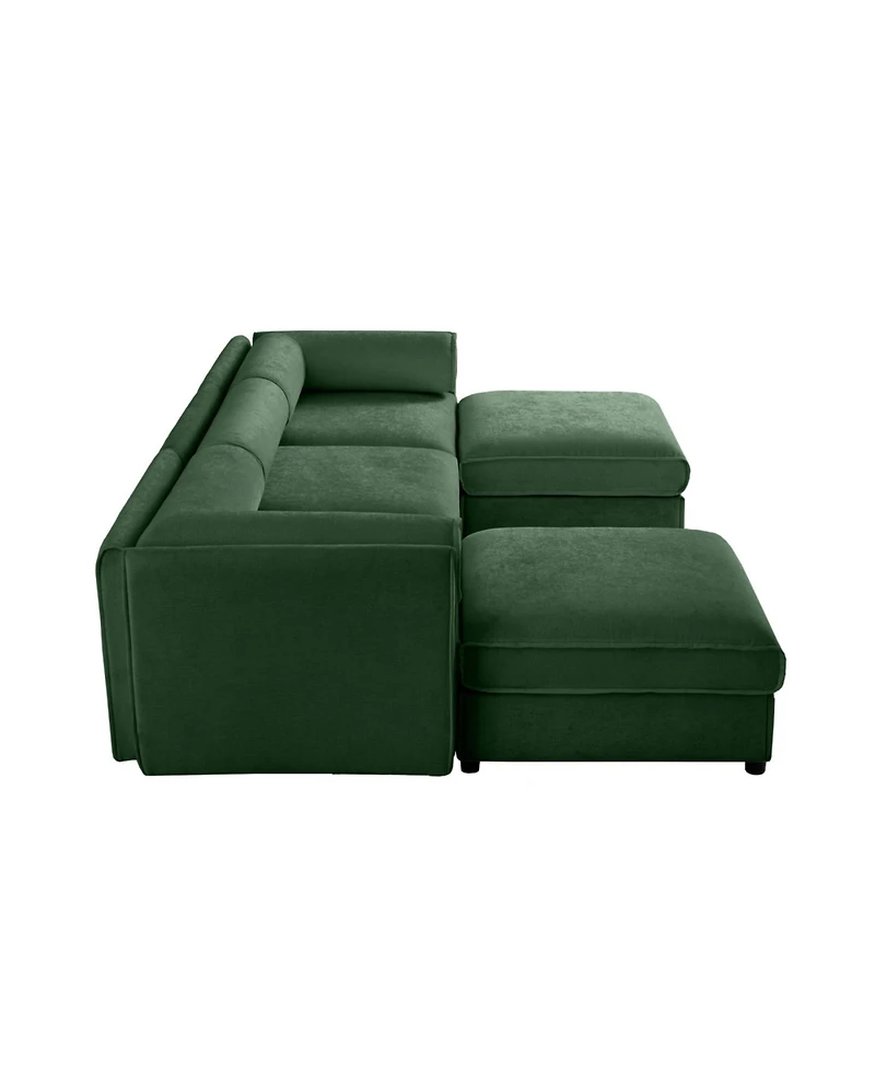 Streamdale Furniture Elegant Green Chenille U-Shaped Sofa with Storage Seat and Ottoman