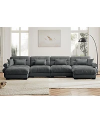 Streamdale Furniture U Shaped Sectional Sofa Cloud Couch with Movable Ottomans, Convertible 4 Seater Grey Velvet Couch.