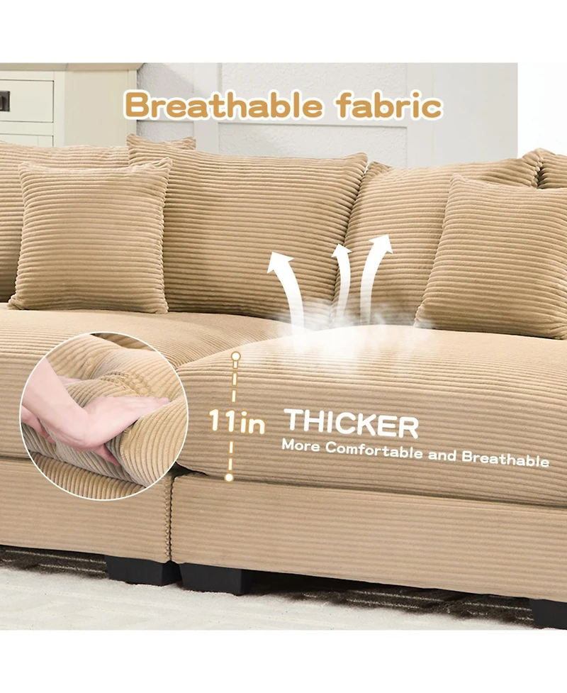 Streamdale Oversized Cloud Modular Sectional Couch, Premium Corduroy 3-Seater Sofa, Camel