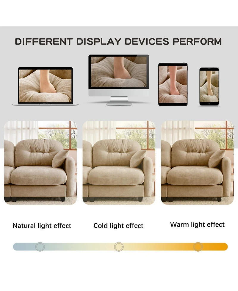 Streamdale Furniture Streamdale Loveseat Cloud Sectional Couch, Chenille Fabric, Tufted, Ergonomic, Camel